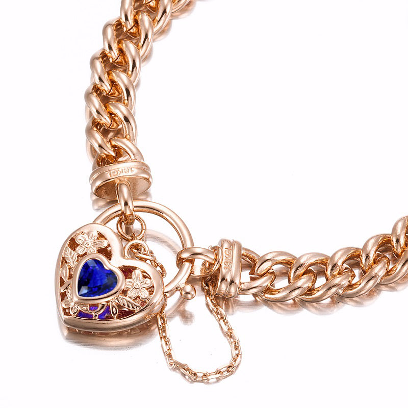 18ct Heavy Rose Gold Plated Euro Chain Bracelet with a Dark Blue Filigree Locket - USA Made