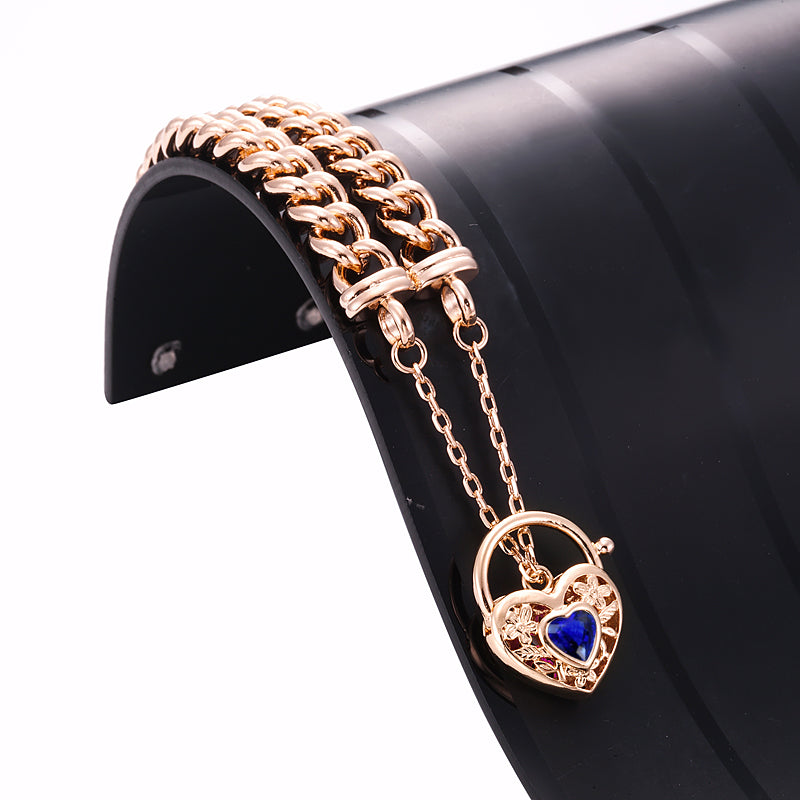 18ct Heavy Rose Gold Plated Euro Chain Bracelet with a Dark Blue Filigree Locket - USA Made