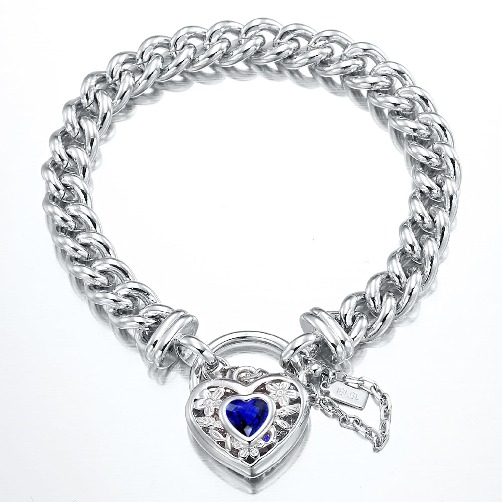 925 Sterling Silver Plated  Euro Chain Bracelet with a Dark Blue Filigree Locket - USA Made