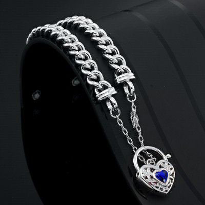 925 Sterling Silver Plated  Euro Chain Bracelet with a Dark Blue Filigree Locket - USA Made