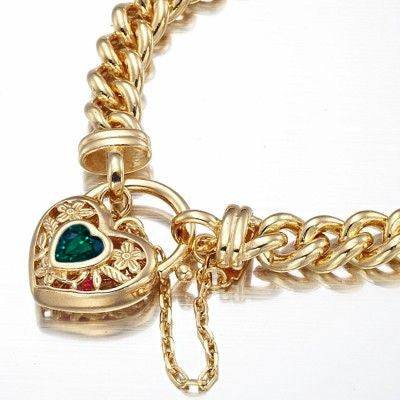 18ct Heavy Yellow Gold Plated  Euro Chain Bracelet with a Green Filigree Locket - USA Made