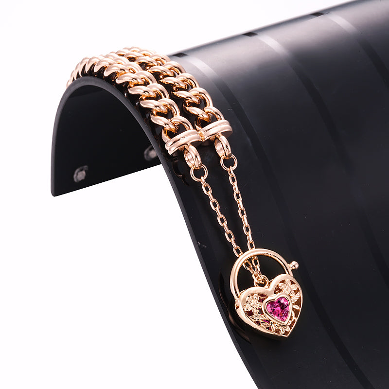 18ct Heavy Rose Gold Plated Euro Chain Bracelet with a Pink Filigree Locket - USA Made