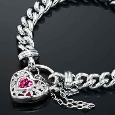 925 Sterling Silver Plated  Euro Chain Bracelet with a Pink Filigree Locket - USA Made