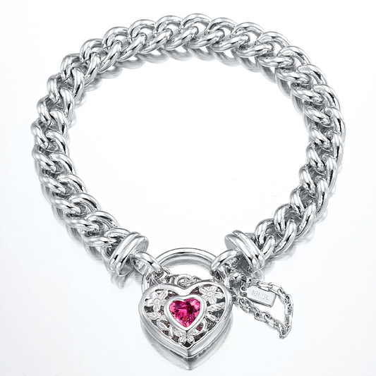 925 Sterling Silver Plated  Euro Chain Bracelet with a Pink Filigree Locket - USA Made