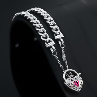 925 Sterling Silver Plated  Euro Chain Bracelet with a Pink Filigree Locket - USA Made