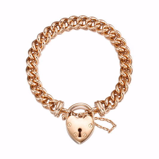 18ct Heavy Rose Gold Plated Euro Chain Bracelet Featuring a Plain Locket  - USA Made