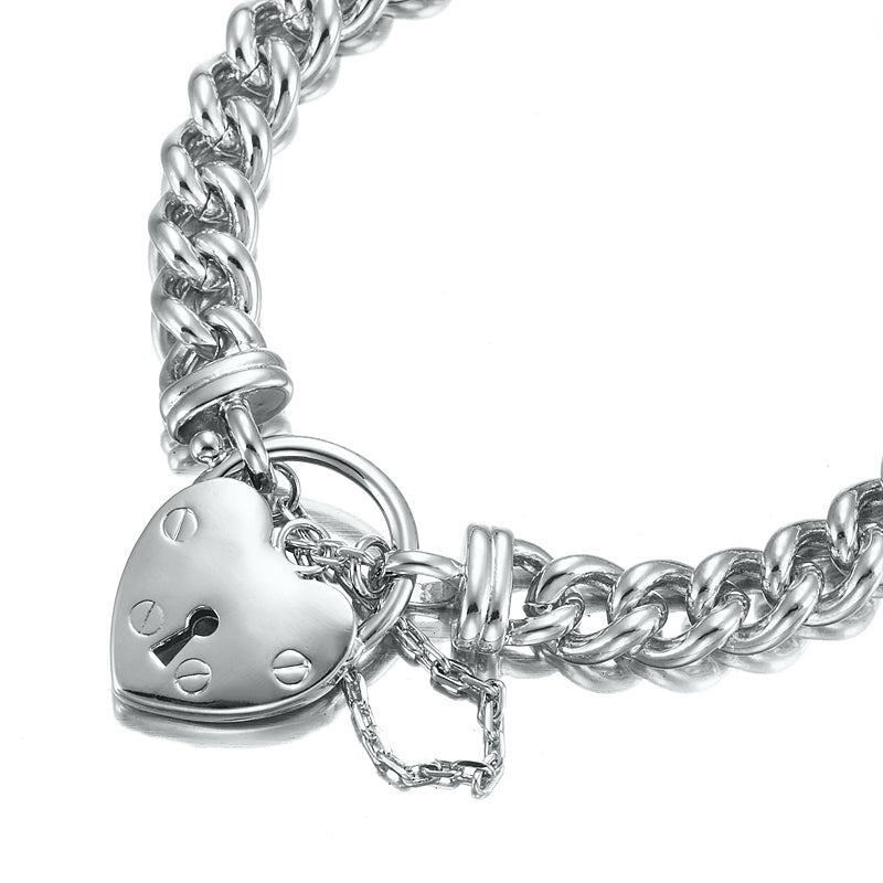 925 Sterling Silver Plated Euro Chain Bracelet Featuring a Plain Locket  - USA Made