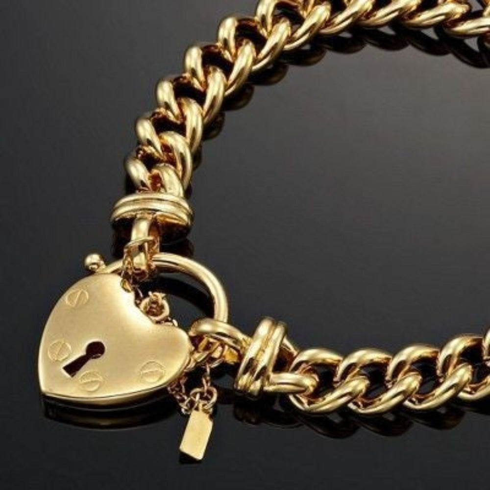 18ct Heavy Yellow Gold Plated Euro Chain Bracelet Featuring a Plain Locket  - USA Made