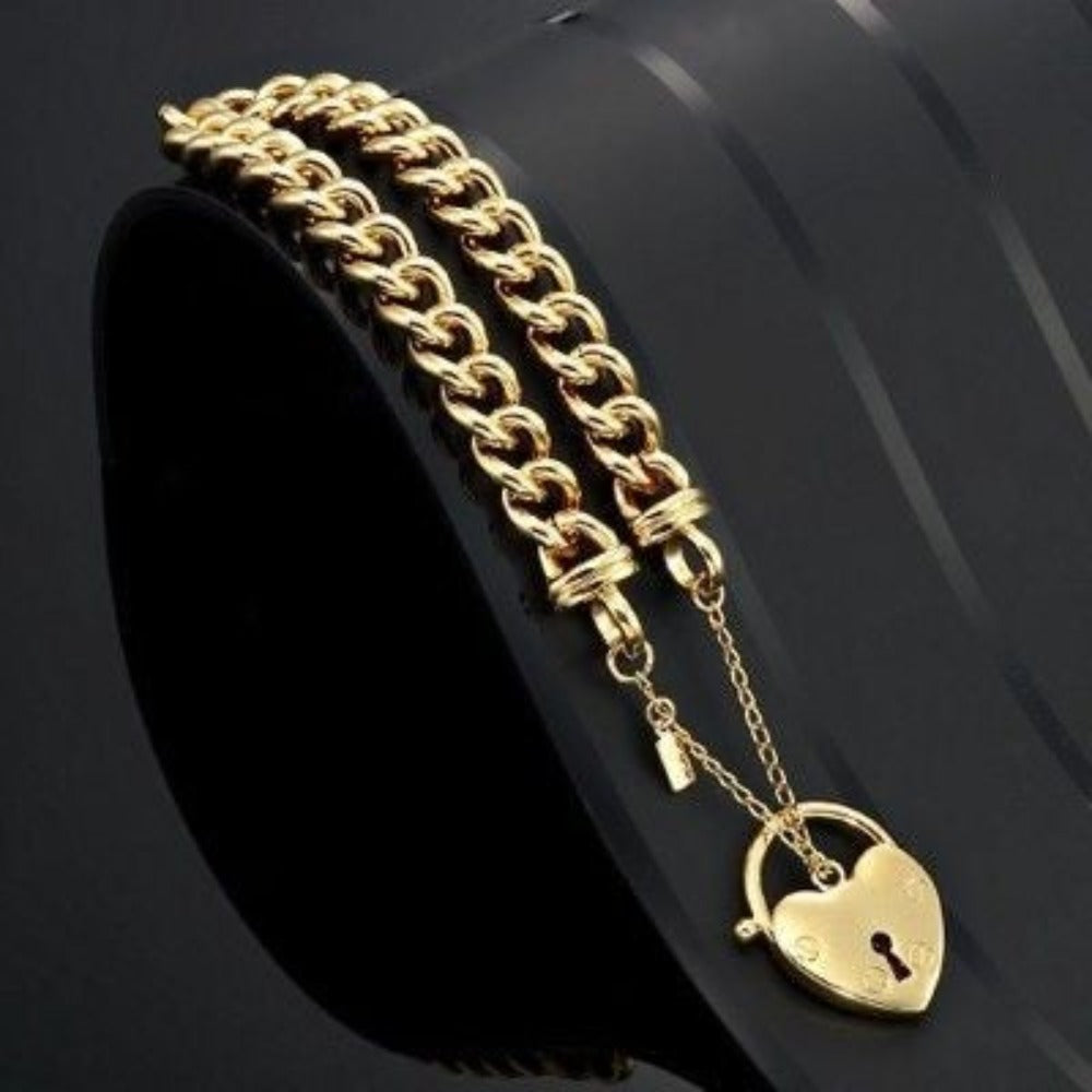 18ct Heavy Yellow Gold Plated Euro Chain Bracelet Featuring a Plain Locket  - USA Made