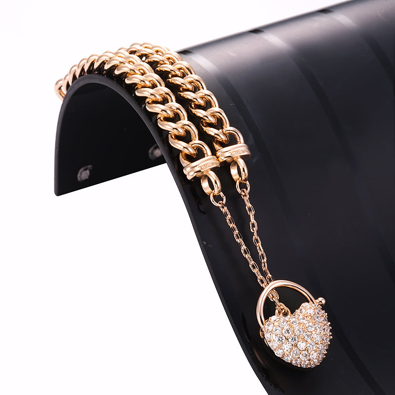 18ct Heavy Rose Gold Plated Euro Chain Bracelet Featuring a Simulated Diamond Locket - USA Made