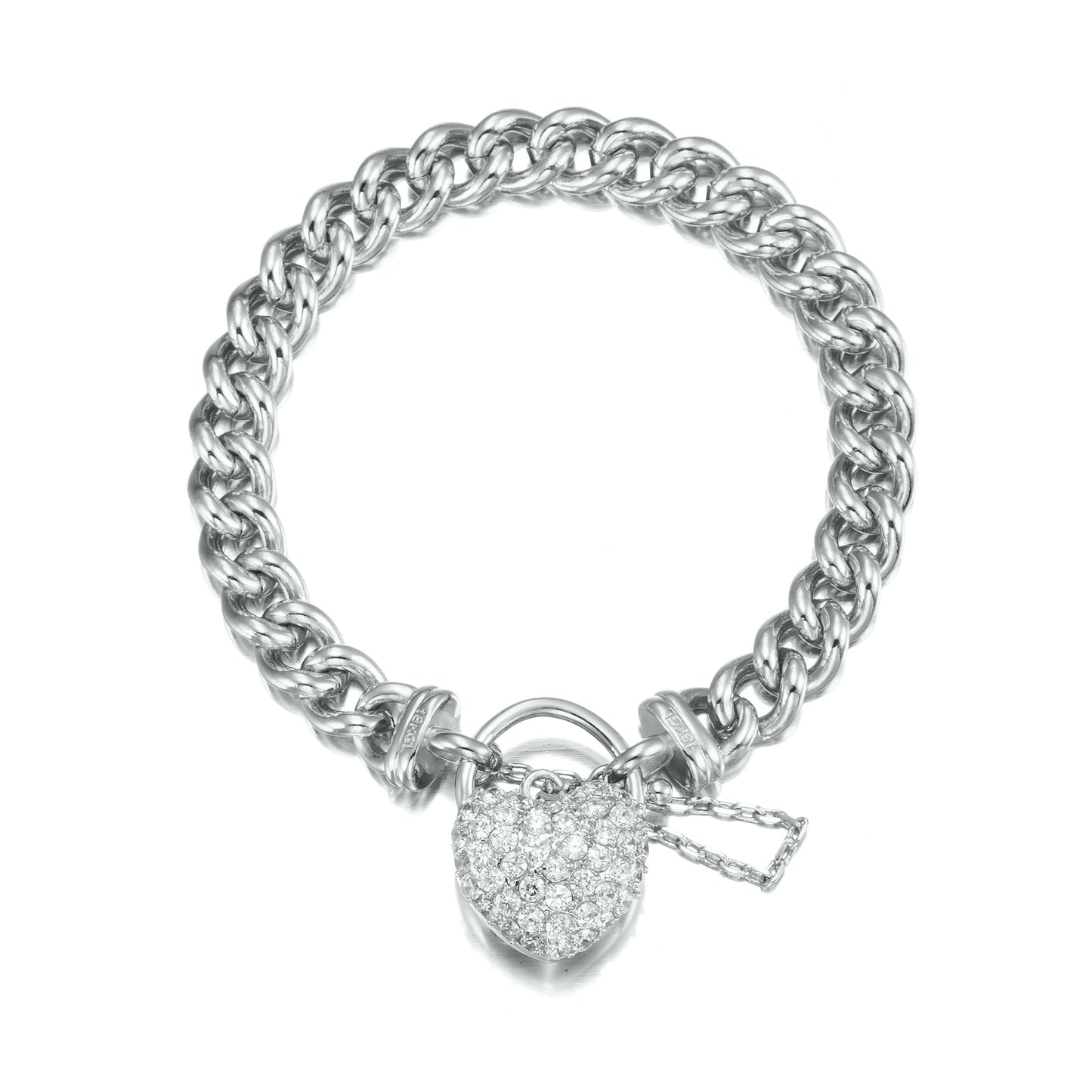 925 Sterling Silver Plated Euro Chain Bracelet Featuring a Simulated Diamond Locket - USA Made