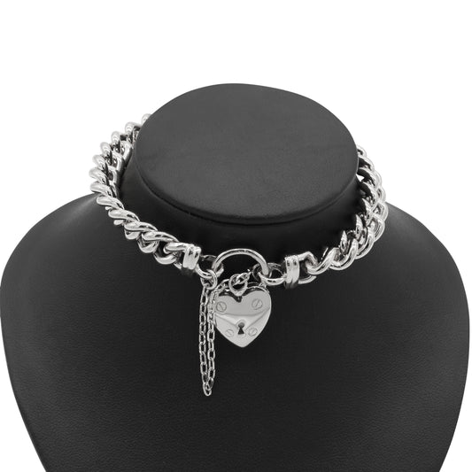 925 Sterling Silver Plated  Euro Chain Bracelet with a Small Plain Heart Locket - USA Made