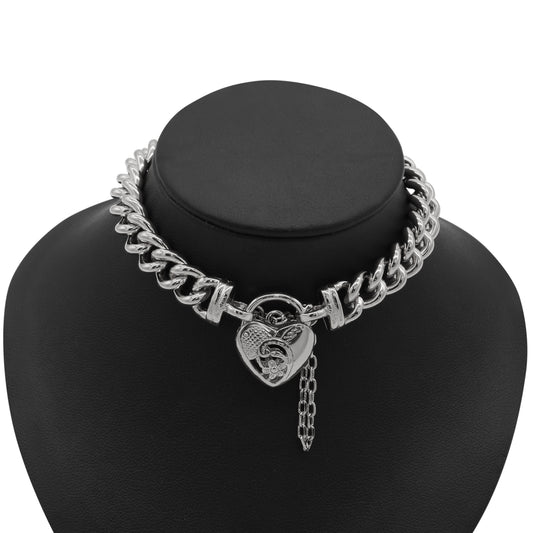 925 Sterling Silver Plated  Euro Chain Bracelet with a Vegas Heart Locket - USA Made