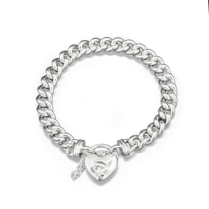 925 Sterling Silver Plated 8mm Euro Chain Bracelet with a Vegas Heart Locket - USA Made