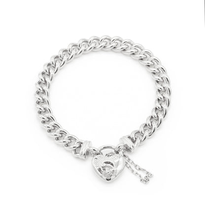 925 Sterling Silver Plated 8mm Euro Chain Bracelet with a Vegas Heart Locket - USA Made