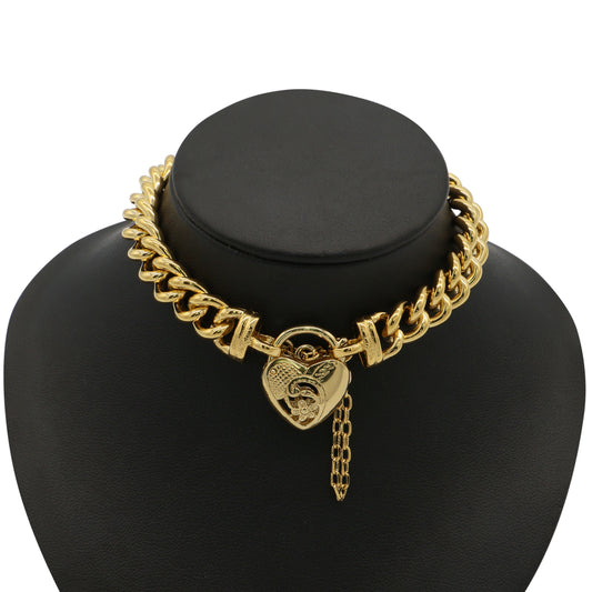 18ct Heavy Yellow Gold Plated  Euro Chain Bracelet with a Vegas Heart Locket - USA Made