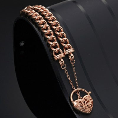 18ct Heavy Rose Gold Plated Euro Chain Bracelet with a Filigree Locket - USA Made