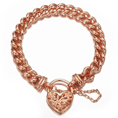 18ct Heavy Rose Gold Plated Euro Chain Bracelet with a Filigree Locket - USA Made