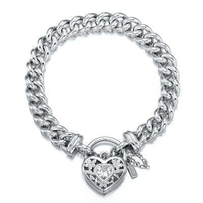 925 Sterling Silver Plated  Euro Chain Bracelet with a Filigree Locket Featuring a Simulated Diamond - USA Made