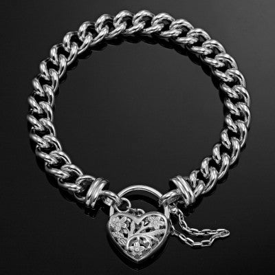 925 Sterling Silver Plated Euro Chain Bracelet with a Filigree Locket - USA Made