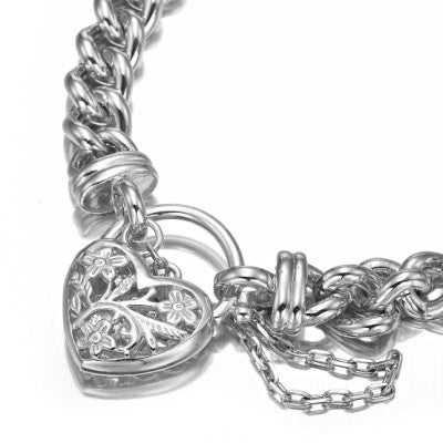 925 Sterling Silver Plated Euro Chain Bracelet with a Filigree Locket - USA Made