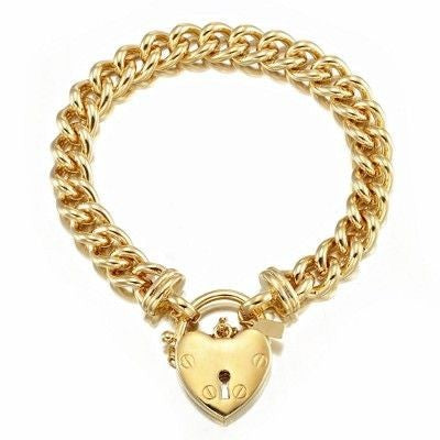 18ct Heavy Yellow Gold Plated Euro Chain Bracelet Featuring a Plain Locket  - USA Made