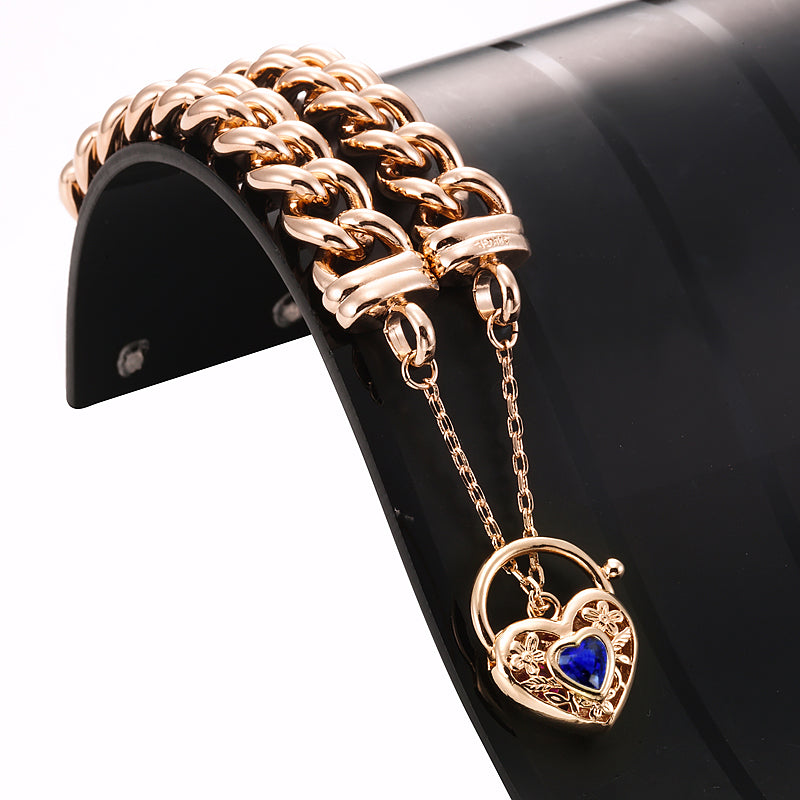 18ct Heavy Rose Gold Plated 12mm Euro Curb Chain Bracelet with a Dark Blue Filigree Locket - USA Made