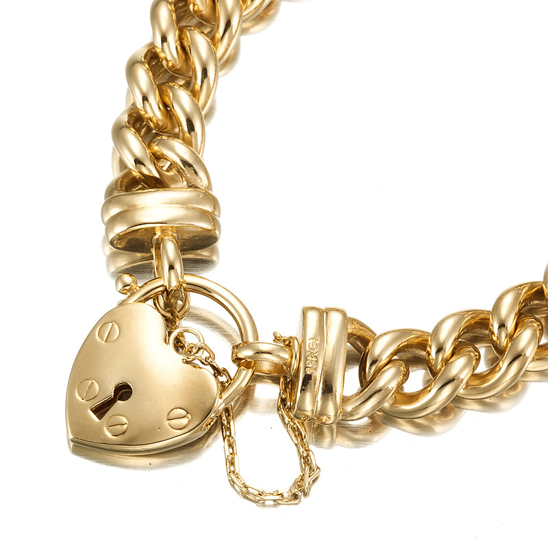 18ct Heavy Yellow Gold Plated 12mm Euro Curb Chain Bracelet Featuring a Plain Locket  - USA Made