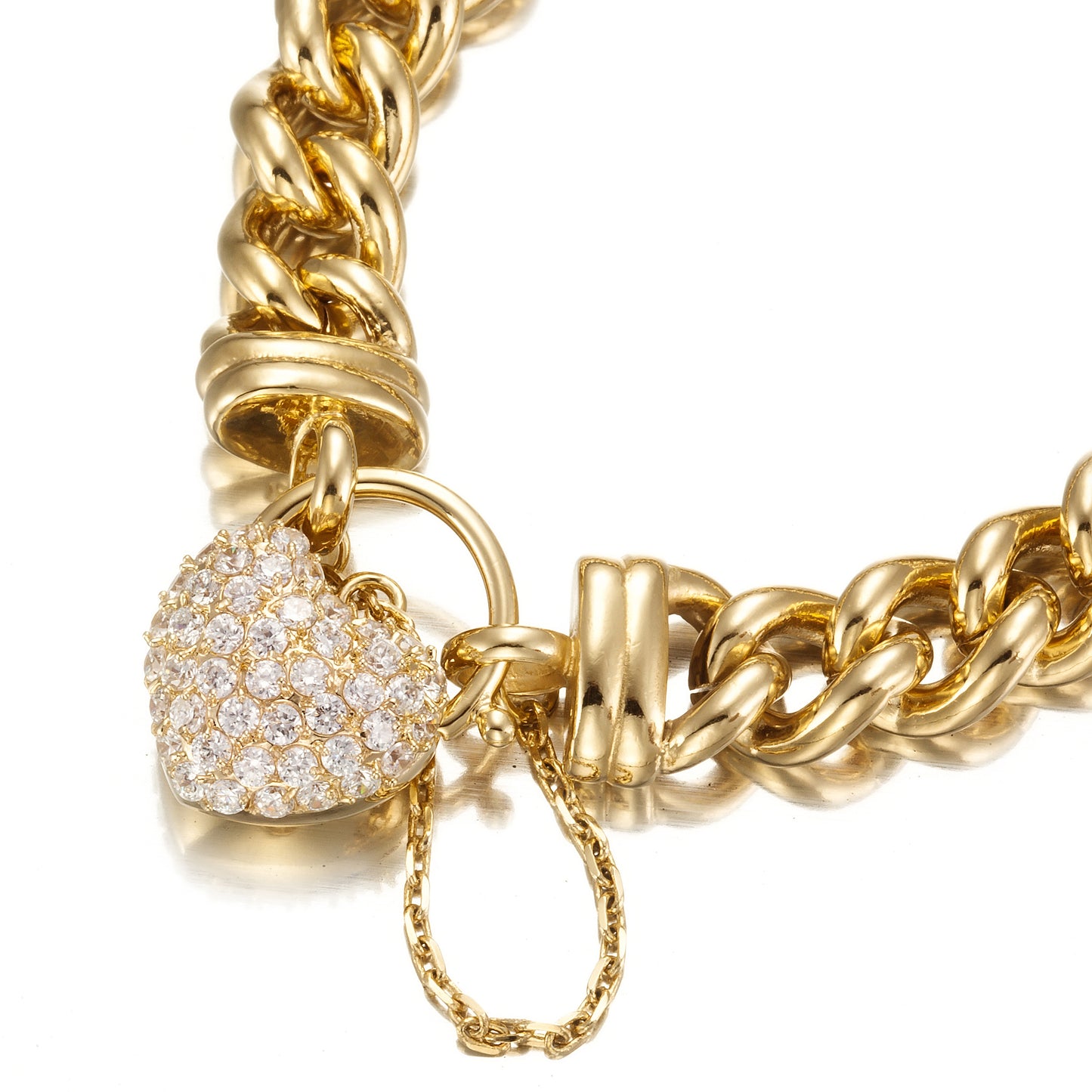 18ct Heavy Yellow Gold Plated 12mm Euro Curb Chain Bracelet Featuring a Simulated Diamond Locket  - USA Made