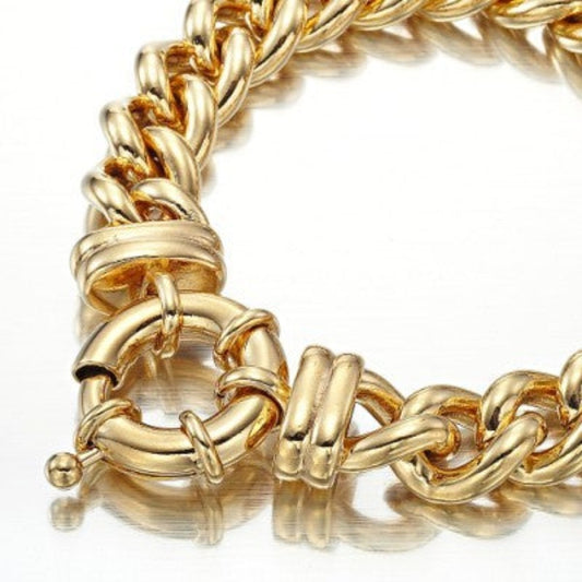 18ct Heavy Yellow Gold Plated 12mm Euro Curb Chain Bracelet with Bolt Clasp - USA Made