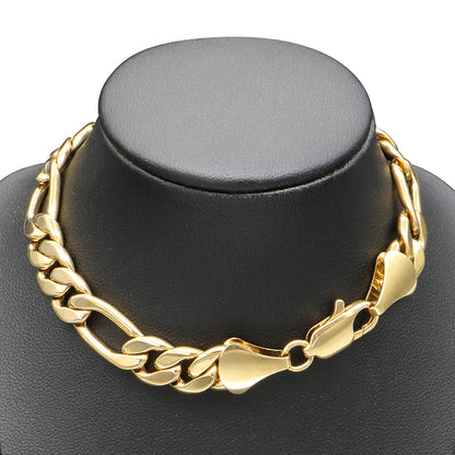 18 Karat Gelbgold plattiertes Unisex-Figaro-Armband, 22,9 cm, klobig, hergestellt in den USA