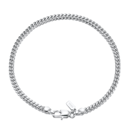 925 Sterling Silver Plated 3.5mm Curb Chain Bracelet with Lobster Clasp - USA Made