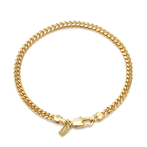 18ct Heavy Yellow Gold Plated 3.5mm Curb Chain Bracelet with Lobster Clasp - USA Made