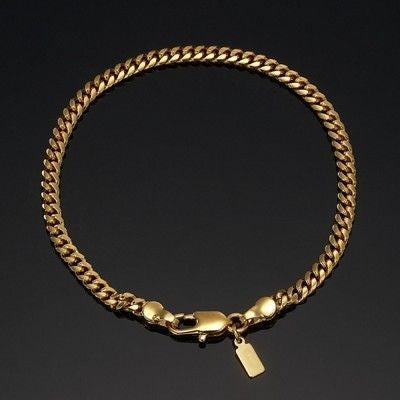 18ct Heavy Yellow Gold Plated 3.5mm Curb Chain Bracelet with Lobster Clasp - USA Made