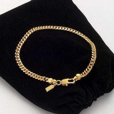 18ct Heavy Yellow Gold Plated 3.5mm Curb Chain Bracelet with Lobster Clasp - USA Made