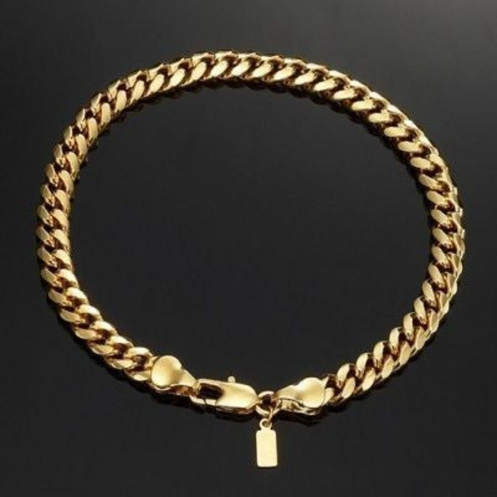 18ct Heavy Yellow Gold Plated 6mm Curb Chain Bracelet with Lobster Clasp - USA Made