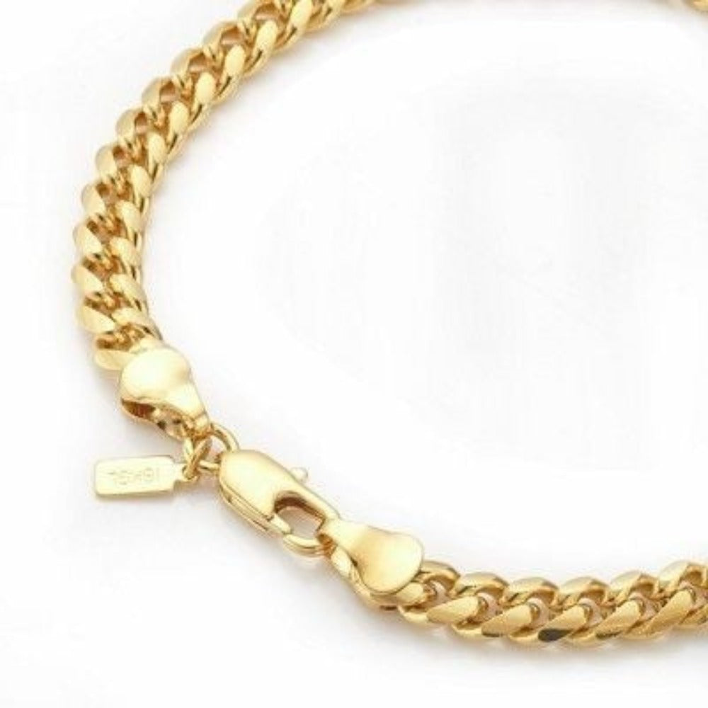 18ct Heavy Yellow Gold Plated 6mm Curb Chain Bracelet with Lobster Clasp - USA Made