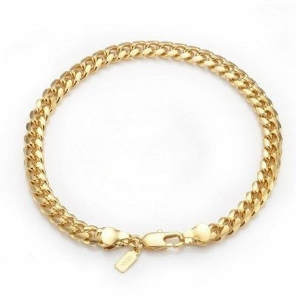 18ct Heavy Yellow Gold Plated 6mm Curb Chain Bracelet with Lobster Clasp - USA Made