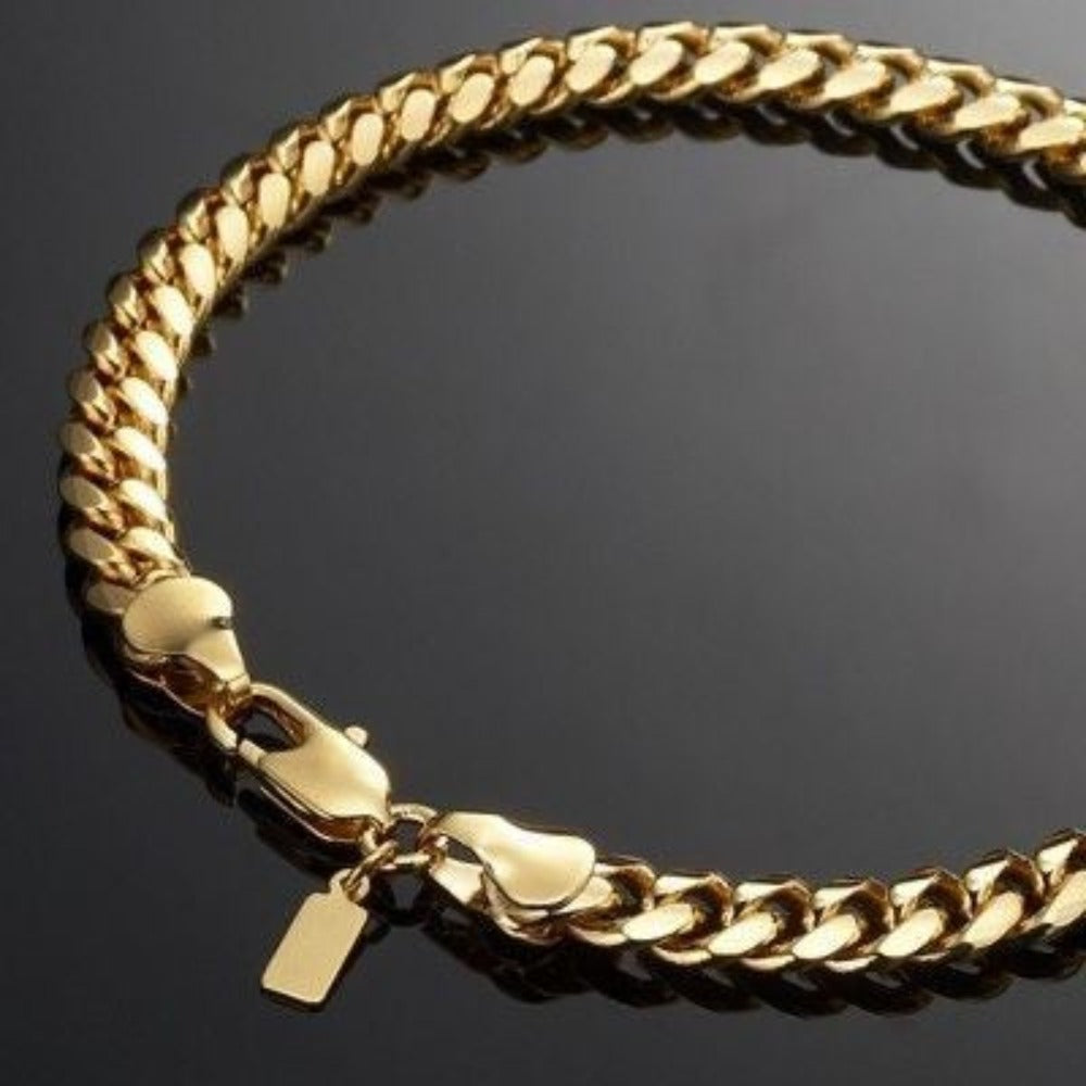 18ct Heavy Yellow Gold Plated 6mm Curb Chain Bracelet with Lobster Clasp - USA Made