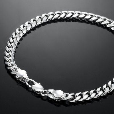 925 Sterling Silver Plated 6mm Curb Chain Bracelet with Lobster Clasp - USA Made