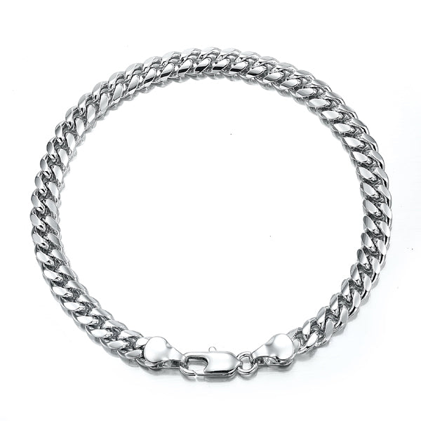 925 Sterling Silver Plated 6mm Curb Chain Bracelet with Lobster Clasp - USA Made