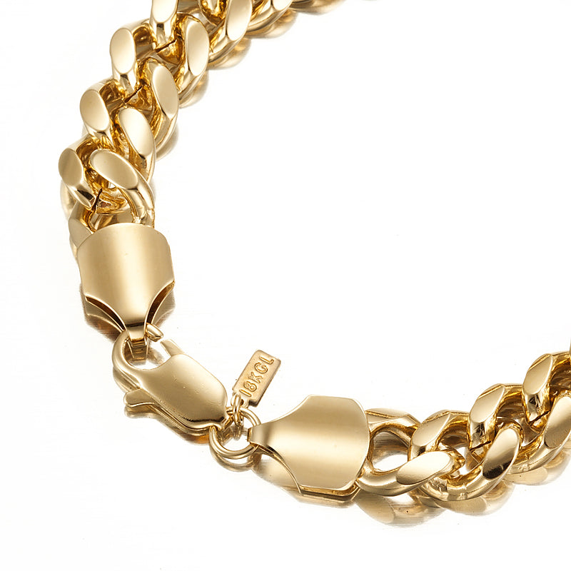 18ct Heavy Yellow Gold Plated Curb Chain Bracelet with Lobster Clasp - USA Made