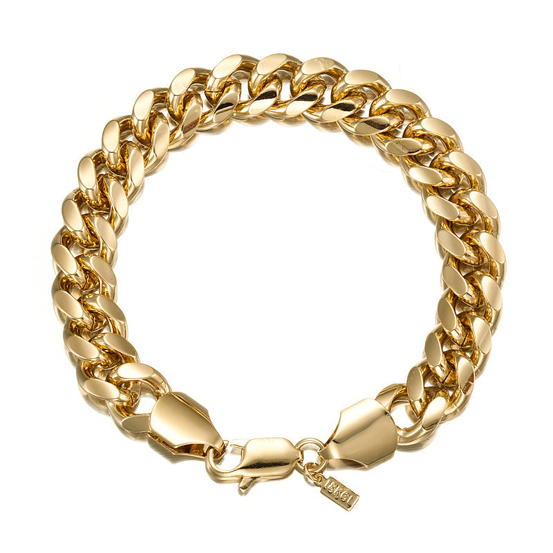 18ct Heavy Yellow Gold Plated Curb Chain Bracelet with Lobster Clasp - USA Made