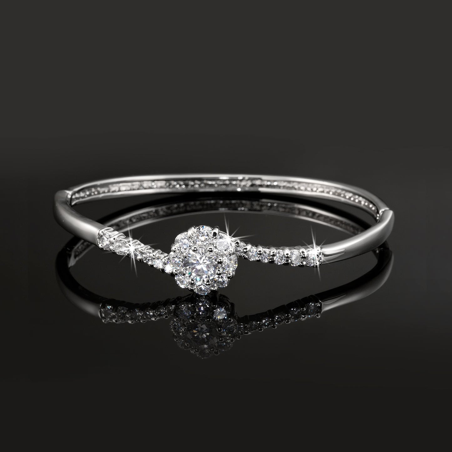 925 Sterling Silver Plated Bangle Featuring 21 Crystals by Swarovski