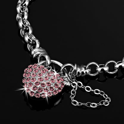 Solid 925 Sterling Silver Belcher Heart Locket Bracelet Featuring 44 Pink Crystals by Swarovski®