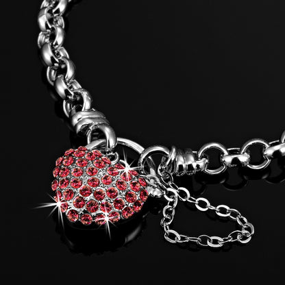 Solid 925 Sterling Silver Belcher Heart Locket Bracelet Featuring 44 Red Crystals by Swarovski®