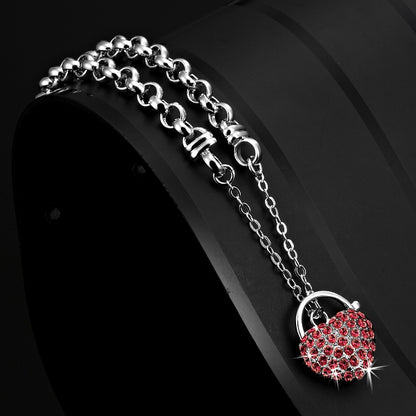 Solid 925 Sterling Silver Belcher Heart Locket Bracelet Featuring 44 Red Crystals by Swarovski®