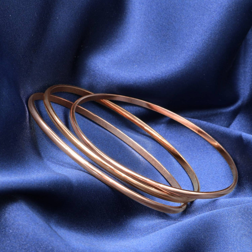 18ct Heavy Rose Gold Plated Plain 3mm Triple Bangle Set - USA Made