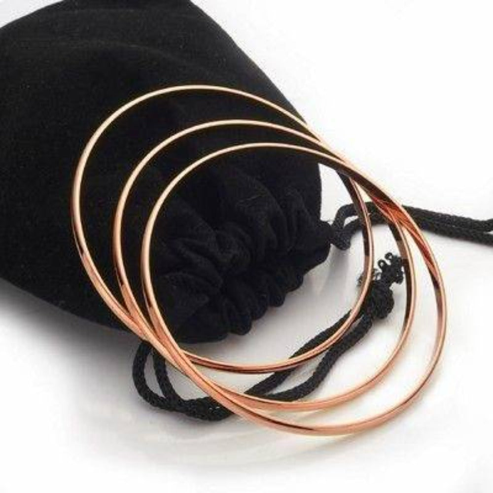 18ct Heavy Rose Gold Plated Plain 3mm Triple Bangle Set - USA Made