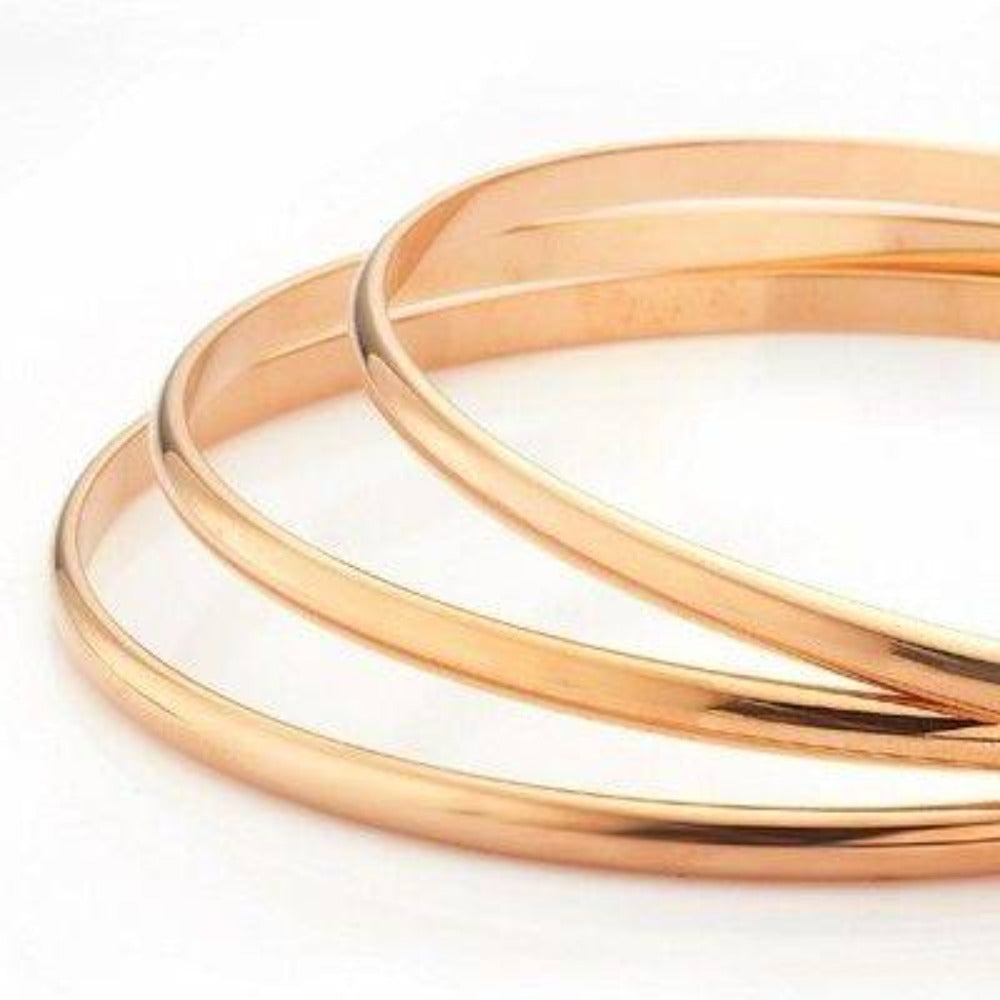 18ct Heavy Rose Gold Plated Plain 3mm Triple Bangle Set - USA Made